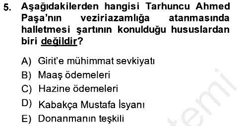 Osmanlı Tarihi (1566-1789) 2014-2015 Dönem Sonu Sınavı - 5. soru