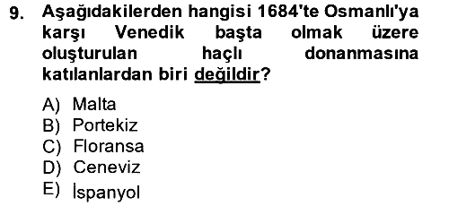 Osmanlı Tarihi (1566-1789) 2014-2015 Dönem Sonu Sınavı - 9. soru