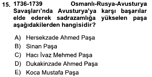 Osmanlı Tarihi (1566-1789) 2016-2017 Dönem Sonu Sınavı - 15. soru