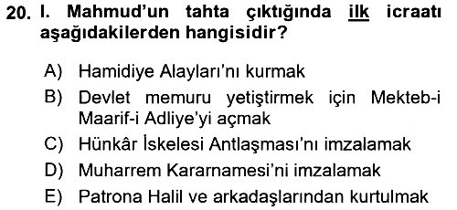 Osmanlı Tarihi (1566-1789) 2016-2017 Dönem Sonu Sınavı - 20. soru