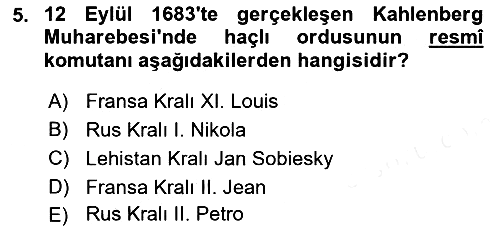 Osmanlı Tarihi (1566-1789) 2018-2019 Dönem Sonu Sınavı - 5. soru