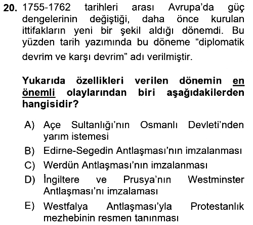 Osmanlı Tarihi (1566-1789) 2018-2019 Dönem Sonu Sınavı - 20. soru