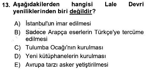 Osmanlı Tarihi (1566-1789) 2021-2022 Dönem Sonu Sınavı - 13. soru