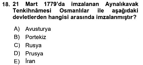 Osmanlı Tarihi (1566-1789) 2021-2022 Dönem Sonu Sınavı - 18. soru