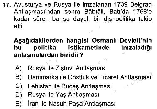 Osmanlı Tarihi (1566-1789) 2023-2024 Dönem Sonu Sınavı - 17. soru