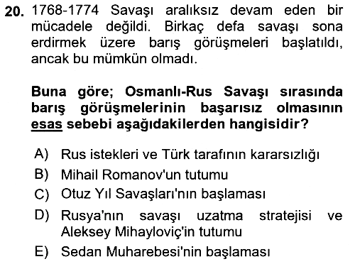 Osmanlı Tarihi (1566-1789) 2024-2025 Dönem Sonu Sınavı - 20. soru