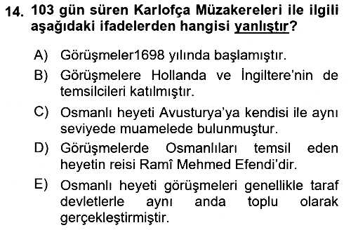 Osmanlı Tarihi (1566-1789) 2020-2021 Yaz Okulu Sınavı - 14. soru