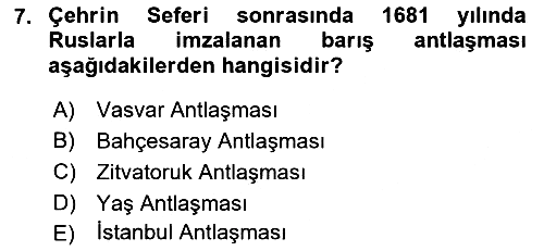 Osmanlı Tarihi (1566-1789) 2021-2022 Yaz Okulu Sınavı - 7. soru