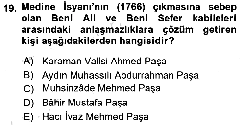 Osmanlı Tarihi (1566-1789) 2021-2022 Yaz Okulu Sınavı - 19. soru
