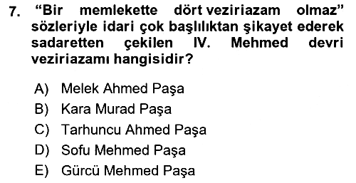 Osmanlı Tarihi (1566-1789) 2022-2023 Yaz Okulu Sınavı - 7. soru