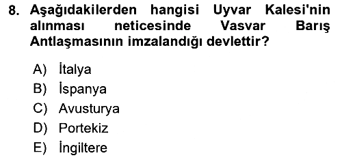 Osmanlı Tarihi (1566-1789) 2022-2023 Yaz Okulu Sınavı - 8. soru