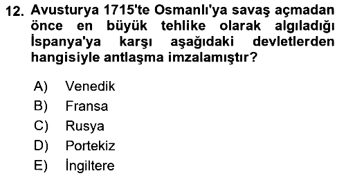 Osmanlı Tarihi (1566-1789) 2022-2023 Yaz Okulu Sınavı - 12. soru