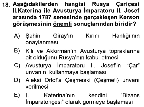 Osmanlı Tarihi (1566-1789) 2022-2023 Yaz Okulu Sınavı - 18. soru