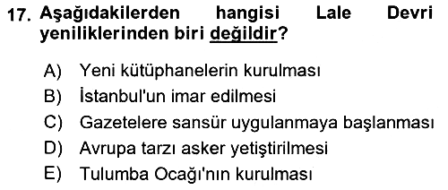 Osmanlı Tarihi (1566-1789) 2023-2024 Yaz Okulu Sınavı - 17. soru