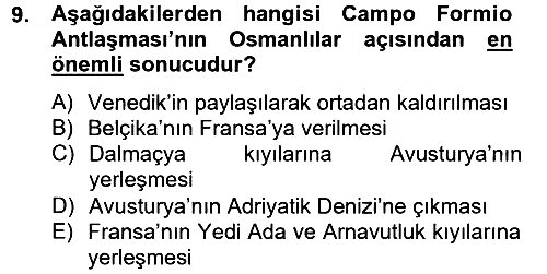 Osmanlı Tarihi (1789-1876) 2012-2013 Ara Sınav - 9. soru