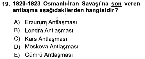 Osmanlı Tarihi (1789-1876) 2016-2017 Ara Sınav - 19. soru
