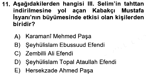 Osmanlı Tarihi (1789-1876) 2017-2018 Ara Sınav - 11. soru