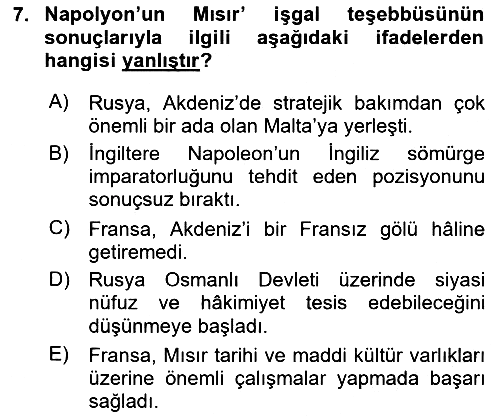 Osmanlı Tarihi (1789-1876) 2024-2025 Ara Sınav - 7. soru