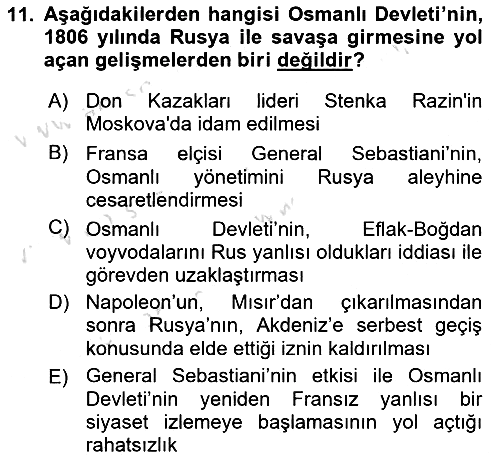 Osmanlı Tarihi (1789-1876) 2024-2025 Ara Sınav - 11. soru