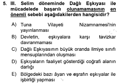 Osmanlı Tarihi (1789-1876) 2025-2026 Ara Sınav - 5. soru