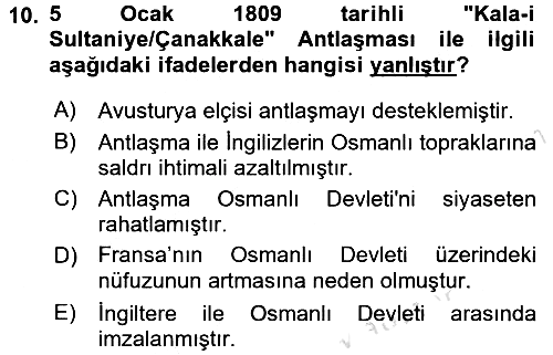 Osmanlı Tarihi (1789-1876) 2015-2016 Dönem Sonu Sınavı - 10. soru