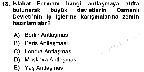 Osmanlı Tarihi (1789-1876) 2016-2017 Dönem Sonu Sınavı - 18. soru
