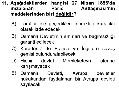 Osmanlı Tarihi (1789-1876) 2017-2018 Dönem Sonu Sınavı - 11. soru