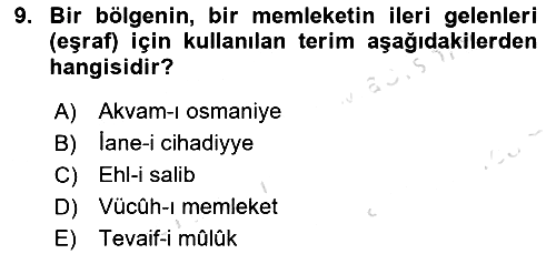 Osmanlı Tarihi (1789-1876) 2021-2022 Dönem Sonu Sınavı - 9. soru