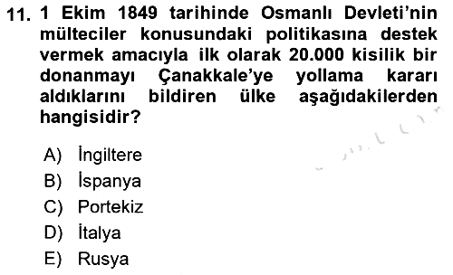Osmanlı Tarihi (1789-1876) 2021-2022 Dönem Sonu Sınavı - 11. soru