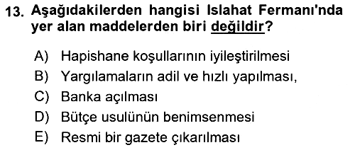 Osmanlı Tarihi (1789-1876) 2021-2022 Dönem Sonu Sınavı - 13. soru