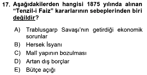 Osmanlı Tarihi (1789-1876) 2021-2022 Dönem Sonu Sınavı - 17. soru