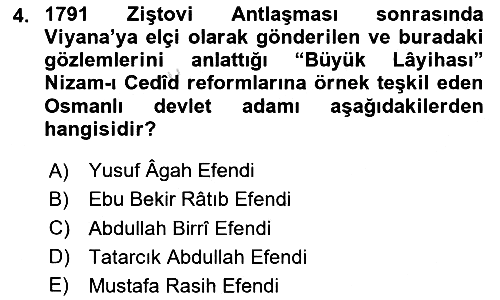 Osmanlı Tarihi (1789-1876) 2023-2024 Dönem Sonu Sınavı - 4. soru