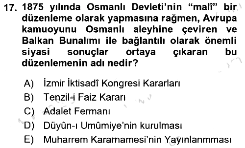 Osmanlı Tarihi (1789-1876) 2024-2025 Dönem Sonu Sınavı - 17. soru