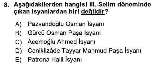 Osmanlı Tarihi (1789-1876) 2018-2019 Yaz Okulu Sınavı - 8. soru