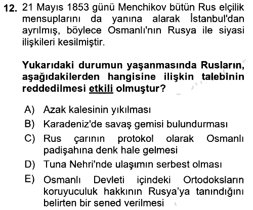 Osmanlı Tarihi (1789-1876) 2021-2022 Yaz Okulu Sınavı - 12. soru
