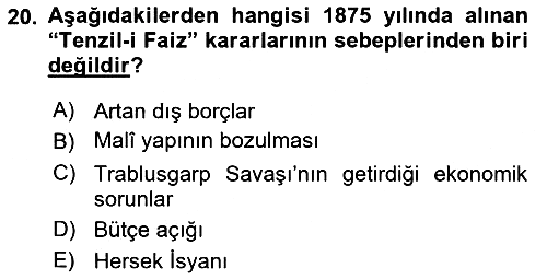 Osmanlı Tarihi (1789-1876) 2023-2024 Yaz Okulu Sınavı - 20. soru