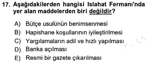 Osmanlı Tarihi (1789-1876) 2024-2025 Yaz Okulu Sınavı - 17. soru