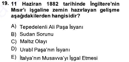 Osmanlı Tarihi (1876–1918) 2014-2015 Ara Sınav - 19. soru