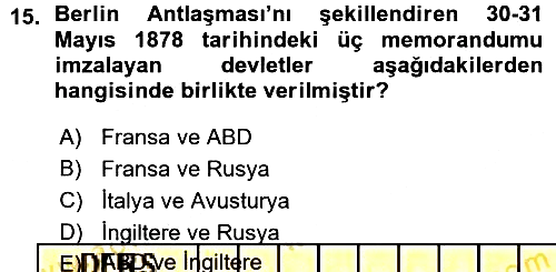 Osmanlı Tarihi (1876–1918) 2015-2016 Ara Sınav - 15. soru