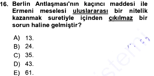 Osmanlı Tarihi (1876–1918) 2015-2016 Ara Sınav - 16. soru