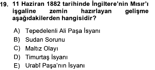 Osmanlı Tarihi (1876–1918) 2015-2016 Ara Sınav - 19. soru