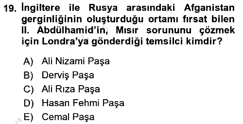 Osmanlı Tarihi (1876–1918) 2016-2017 Ara Sınav - 19. soru