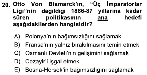 Osmanlı Tarihi (1876–1918) 2018-2019 Ara Sınav - 20. soru