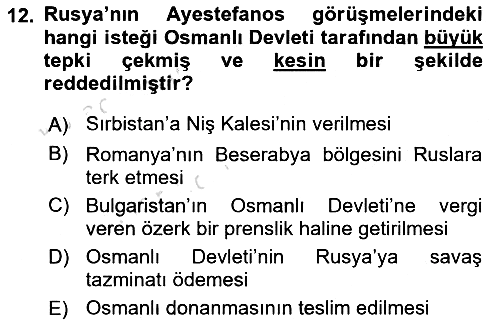 Osmanlı Tarihi (1876–1918) 2019-2020 Ara Sınav - 12. soru