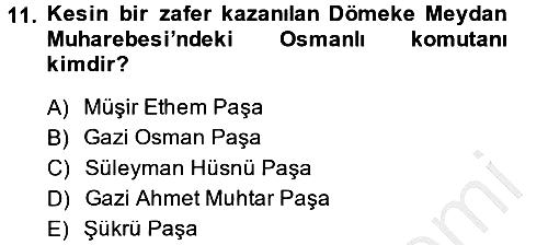 Osmanlı Tarihi (1876–1918) 2014-2015 Dönem Sonu Sınavı - 11. soru