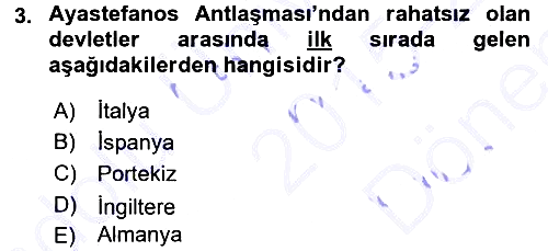 Osmanlı Tarihi (1876–1918) 2015-2016 Dönem Sonu Sınavı - 3. soru