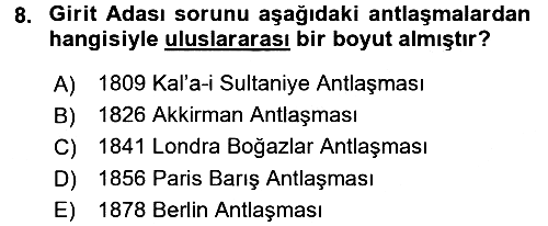Osmanlı Tarihi (1876–1918) 2015-2016 Dönem Sonu Sınavı - 8. soru