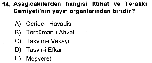 Osmanlı Tarihi (1876–1918) 2015-2016 Dönem Sonu Sınavı - 14. soru