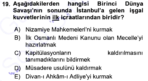 Osmanlı Tarihi (1876–1918) 2015-2016 Dönem Sonu Sınavı - 19. soru