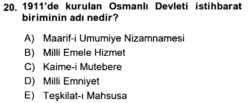 Osmanlı Tarihi (1876–1918) 2015-2016 Dönem Sonu Sınavı - 20. soru